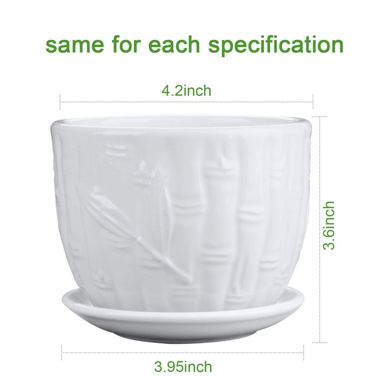 Brajttt Flower Pots, 4 Inch Cylinder Ceramic Plant Pots with Connected Saucer, Mini Ceramic Planters for Succulent and Little Snake Plants (6 Pack, White) - Image 2